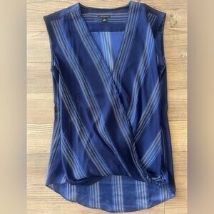 (Ann Taylor) Drapey satin-finish top in blue stripes